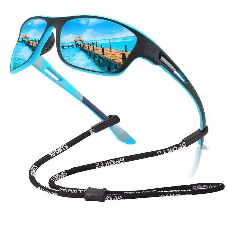 남녀공용 럭셔리 편광 스포츠 선글라스, 체인 포함, 낚시 하이킹, 눈부심 방지 선글라스, 브랜드 디자이너 안경, UV400