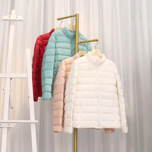여성용 슬림핏 숏 스탠드 칼라 퍼퍼 재킷, 초경량 얇은 포장 가능한 따뜻한 코트, 5xl 오버사이즈, 2024 신상 여성 한국 패션