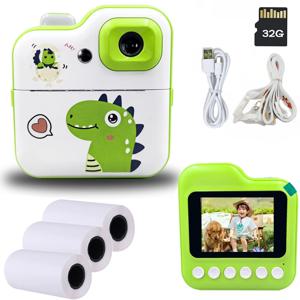 어린이용 미니 디지털 비디오 카메라, 즉석 인쇄 사진, 1080P 유아 장난감 선물, 3-12 세, 32GB SD 카드