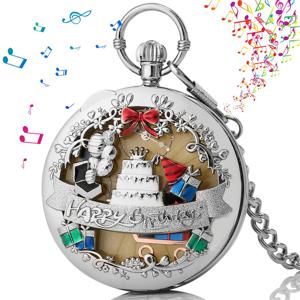 생일 축하 멜로디 뮤지컬 포켓 시계, 가족 구성원을 위한 빈티지 독특한 생일 선물, 친구 펜던트 음악 포켓 시계
