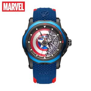 어벤져스 캡틴 아메리카 쉴드 디즈니 마블 워치, 남성용 쿼츠 시계, 블루 벨트 실리콘 시계, 100M 방수