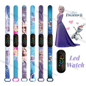 디즈니 겨울왕국 어린이 시계, 애니메이션 캐릭터 아이샤 안나 LED 방수 터치 전자 스포츠 팔찌 시계, 어린이 선물