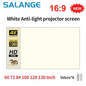 Salange-프로젝터 스크린 화이트 그리드 빛 방지 커튼, 고휘도 100 130 인치 16:9 휴대용 4K HD 패브릭 천 비머