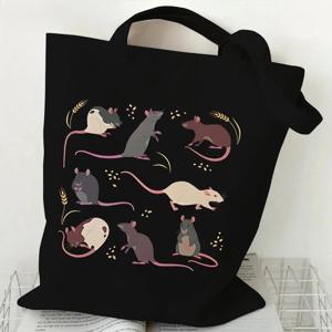 빈티지 쥐 패션 쇼핑 가방 여성용, 만화 동물 쥐 접을 수 있는 토트백 캐주얼 가방 2023
