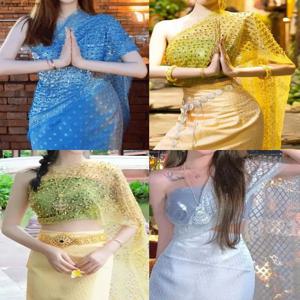 여성용 여름 숄 랩 글리터 비즈 메쉬 셔츠, 동남아 스타일 파티 축제, 타이 전통 태국 의상