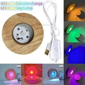 다채로운 LED 솔리드 우드 램프 거치대, USB 충전, 나무 라이트 베이스, 로맨틱 야간 라이트 베이스, 아트 장식, DIY 어린이 선물