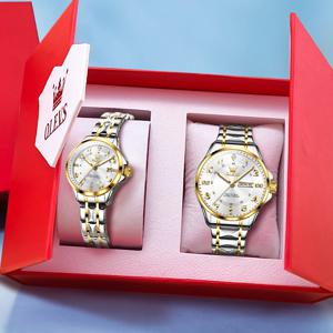 OLEVS 남녀공용 럭셔리 오리지널 쿼츠 시계, 다이아몬드 번호 다이얼, 커플 시계, 달력 방수 원피스 핸드 시계, 2910