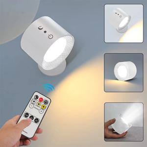 LED 더블 헤드 벽 램프 터치 컨트롤, 원격 360 회전식 USB 충전, 무선 휴대용 야간 조명, 침실 독서 램프