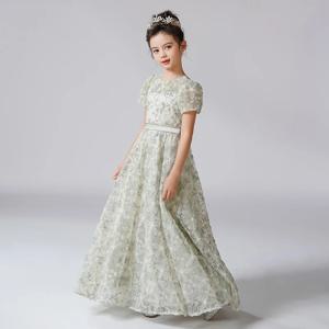 Dideyttawl O-넥 원피스 여아용 라인석 꽃 레이스 꽃 드레스, 퍼프 슬리브, 어린이 생일 공식 공주 가운