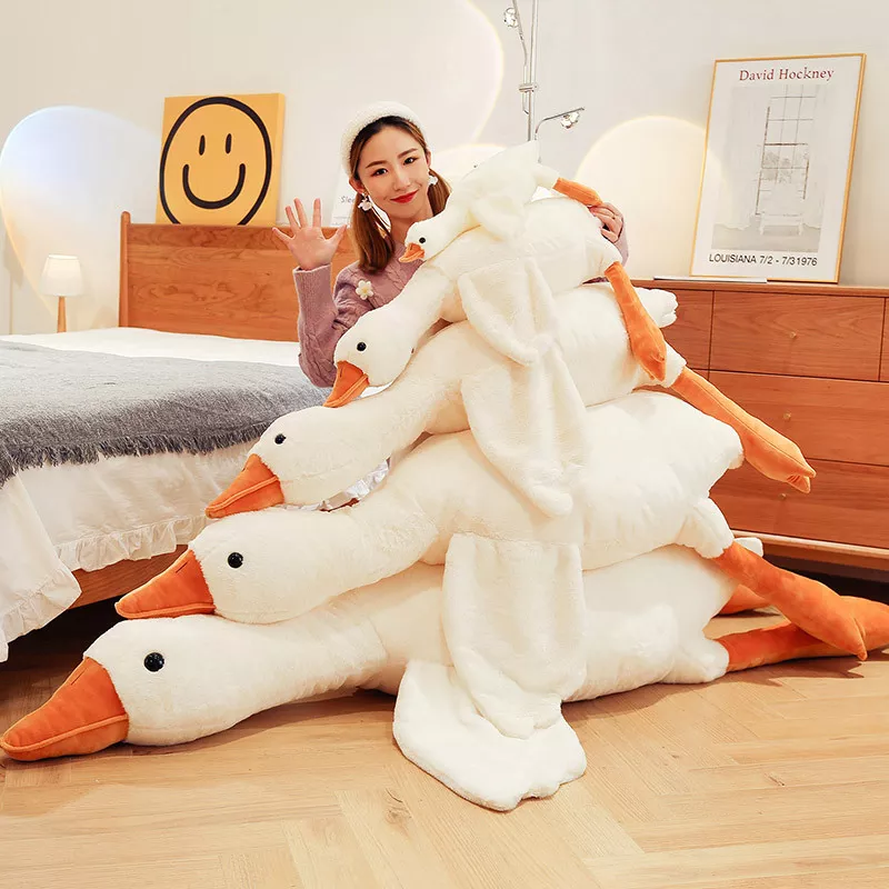 흰색 거위 플러시 장난감, 귀여운 거대한 오리 수면 베개 쿠션, 부드러운 봉제 동물 인형, 소녀 생일 선물, 50-190cm
