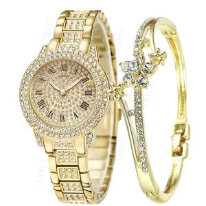 여성용 럭셔리 다이아몬드 시계 팔찌, 여성용 쿼츠 시계, 로즈 골드, 반짝이는 크리스탈, 인기 패션