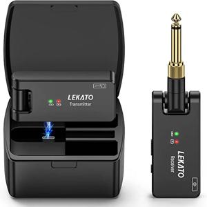LEKATO 무선 기타 시스템 기타 무선 송신기 수신기 2.4Ghz 충전식 무선 오디오 시스템 (WS-100)