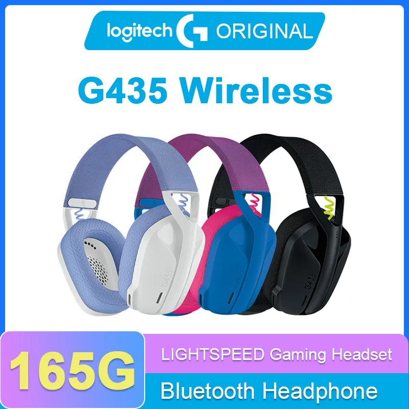 로지텍 G435 라이트스피드 무선 게이밍 헤드폰, 경량 165g 내장 마이크, 18 시간 배터리, 블루투스 게이머 헤드셋, PC 및 PS용