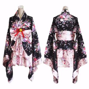 일본 기모노 사쿠라 프린트 로리타 핑크 짧은 섹시한 레이어드 스커트, 메이드 코스프레 의상, 할로윈 멋진 드레스