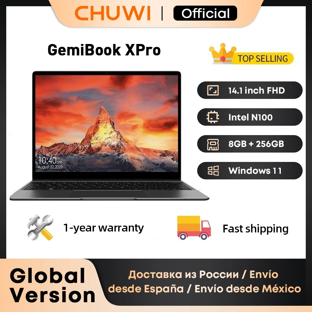 CHUWI GemiBook XPro 14 인치 UHD 스크린 노트북, 8GB RAM, 256GB SSD, 인텔 셀러론 N100 윈도우 11 컴퓨터, 냉각 팬 노트북 포함