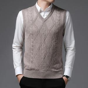 BROWON 신상 아가일 스웨터 조끼, 단색 캐주얼 민소매 가을 겨울 의류, 패션 짧은 슬림핏 스웨터, 남성 의류
