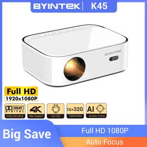 BYINTEK K45 AI 자동 초점 스마트 안드로이드 와이파이 풀 HD 1920x1080 LCD LED 비디오 홈 시어터 1080P 4K 프로젝터