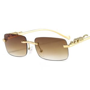 레트로 패션 직사각형 무테 선글라스 치타 여성 태양 안경, 남성 음영 UV400 안경 여름 야외 안경
