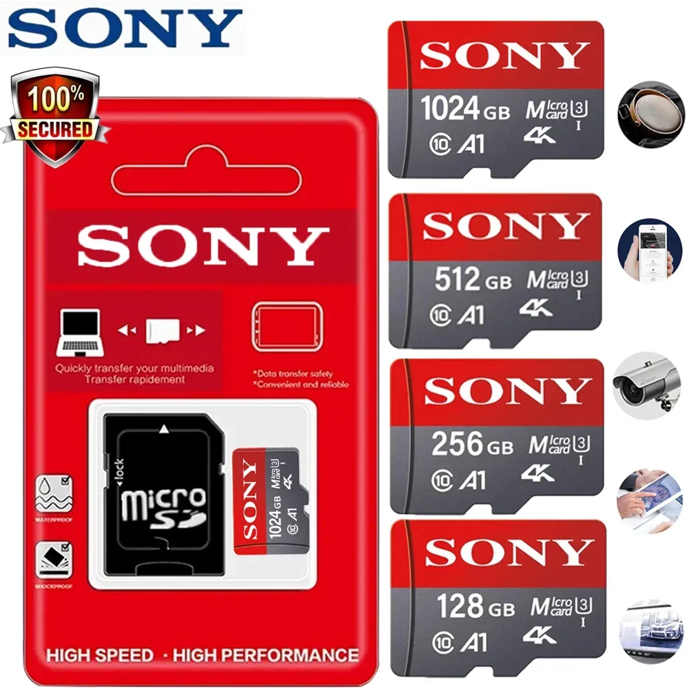 4K 소니 1TB 마이크로 SD 카드 메모리 카드, 클래스 10, 32GB, 64GB, 128GB, 256GB, U3, 고속 플래시 메모리 TF 메카드 C10