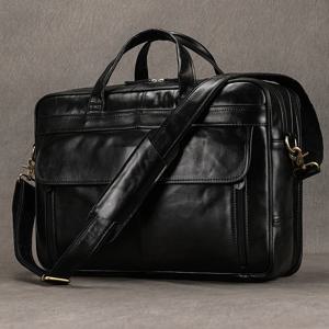 남성용 진짜 가죽 서류 가방, 대용량 컴퓨터 가방, 암소 가죽 메신저 백, 남성용 핸드백, 블랙 비즈니스 가방
