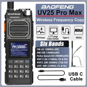 Baofeng UV-25 워키토키 6 밴드 무선 주파수 복사, FM 장거리 양방향 라디오, UV 25 PRO MAX BF X5 C타입 충전기, 10W