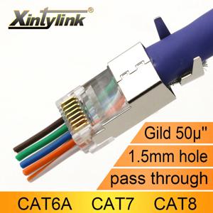 Xintylink 이더넷 케이블 플러그 네트워크, SFTP FTP 차폐 1.5mm 홀 통과, CAT8, CAT7, CAT6A, rj45 커넥터, 50U, RJ 45, 신제품