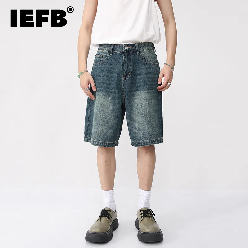 IEFB 남성용 여름 데님 반바지, 루즈한 한국 스타일, 레트로 짧은 청바지, 워싱 캐주얼 무릎 길이 바지, 새로운 스트리트웨어, 9A8588