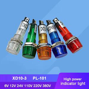 XD10-3 PL-101 표시등 신호등 파일럿 라이트, 6V, 12V, 24V, 110V, 220V, 380V, 10mm, 10 개