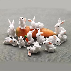 미니어처 토끼 입상, 수지 토끼 동상, 요정 정원 마이크로 풍경, 인형의 집 장식, 12 가지 스타일, 흰색 토끼 미니 동물