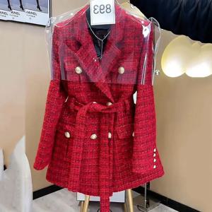 새로운 여성 트위드 겉옷 봄 가을 시니어 센스 레드 정장 재킷, 레이디 캐주얼 블레이저, 사무실 전문 여성 의류
