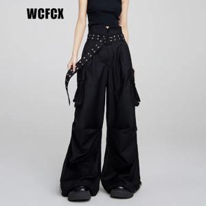 WCFCX STUDIO Y2K 스트리트웨어 여성용 빈티지 시크 카고 팬츠, 하이 와이드 레그 스트레이트 조거 바지