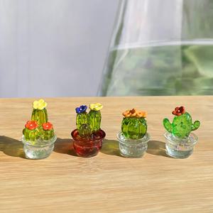수제 무라노 유리 선인장 인형 장식품, 탁상 공예 장식, 창의적인 다채로운 귀여운 미니어처 식물, 홈 데코