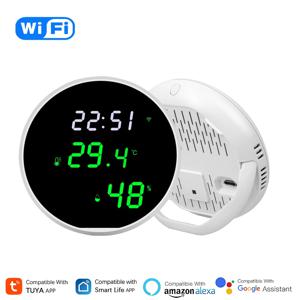 투야 와이파이 온도 습도 센서 스마트 백라이트 LCD 디스플레이 앱 리모컨 온도계, 알렉사 구글 홈과 작동