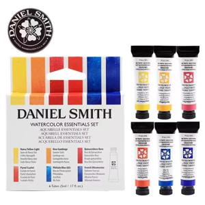 다니엘 스미스 전문 아티스트 수채화 페인트, 미네랄 컬러 에센셜, 입문 아큐아렐라스 세트, 페인팅 브러시, 6 색, 5ml