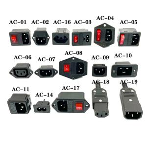 전기 AC 소켓 3 핀 빨간색 LED 250V 로커 스위치, 암수 입구 플러그 커넥터, 2 핀 소켓 마운트, 10A 퓨즈, IEC320 C14