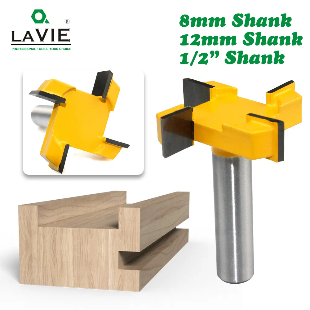 LAVIE 산업용 밀링 커터 슬롯팅용 라우터 비트, 목공 도구, 4 엣지 T 타입, 1 개