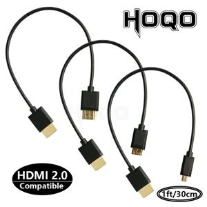 슈퍼 소프트 마이크로 HDMI to HDMI to 미니 HDMI 케이블, 초박형 4k @ 60hz 경량 휴대용, 1ft 짧은 hdmi2.0 코일, OD 3.2mm
