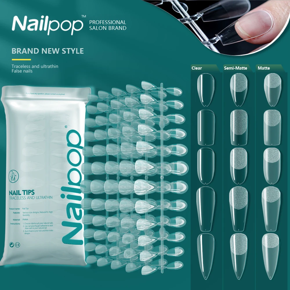 NAILPOP 가짜 손톱 전체 커버 프레스, 코핀 소프트 젤, 미국 포즈 캡슐, 익스텐션 시스템용 가짜 네일 팁, 120 개