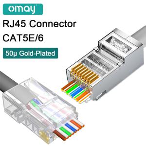 OMAY CAT6 CAT7 CAT5E RJ45 커넥터, 모듈식 플러그 네트워크 UTP 통과, 이더넷 케이블용 8P8C 크림프 엔드, 3/50μ