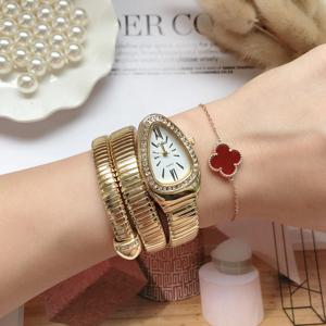 새로운 여성 럭셔리 브랜드 시계 뱀 석영 숙녀 골드 시계 다이아몬드 손목 시계, 여성 패션 팔찌 시계