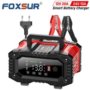 FOXSUR 휴대용 자동차 배터리 충전기, 12V 24V 오토바이 트럭용, AGM LiFePO4 납산 배터리 유지기, 자동차 액세서리, 20A