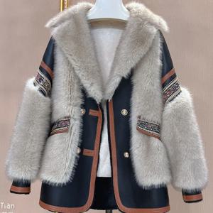 여성용 가죽 재킷, 인조 모피 코트, 긴팔, 빈티지 스트리트웨어, 럭셔리 브랜드, 두꺼운 모피 재킷, 버튼, 가을, 겨울, 신상