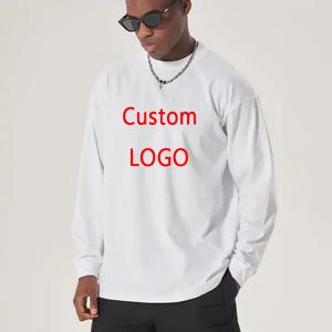 남성용 DIY 로고 맞춤형 100% 코튼 티셔츠, O-넥 흰색 상의, 오버사이즈, 헤비웨이트, 가을, 긴 소매, 300GSM