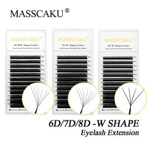 MASSCAKU W 모양 블룸 프리메이드 볼륨 팬 속눈썹 연장, 내추럴 소프트, 자동 꽃, 6D, 7D, 8D, C, D 컬, 0.07mm