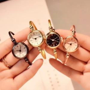 여성용 패션 팔찌 시계, 럭셔리 스테인레스 스틸 레트로 쿼츠 손목시계, 여성용 원피스 시계