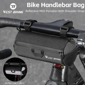 WEST BIKING 자전거 핸들 바 가방, 휴대용 반사 숄더백, 사이클링 MTB 도로 자전거 스쿠터 전면 도구 가방, 탄성 밴드