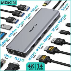 MOKiN USB-C 허브 도킹 스테이션 MacBook Air/Pro, iPad M1/M2, Thunderbolt 노트북용 - HDMI 4K, DP, 100W PD, SD/TF, RJ45 기능