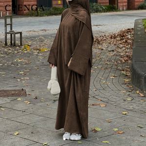 Abayas 무슬림 여성 코듀로이 아바야 2023, 원피스 두꺼운 단색 긴 로브, 여성 이슬람 의류, 따뜻한 겨울, 신상