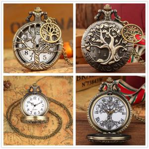 골동품 청동 생명의 나무 디자인 석영 회중 시계 펜던트 목걸이 시계 선물 남성 여성