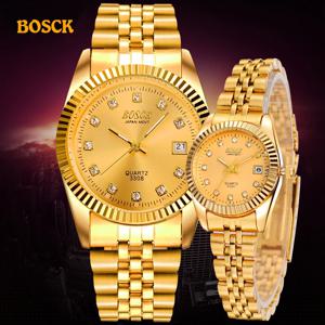 BOSCK 패션 커플 손목시계, 골드 럭셔리 브랜드, 여성 드레스 시계, Reloj 시계, 남성 Relogios Masculinos